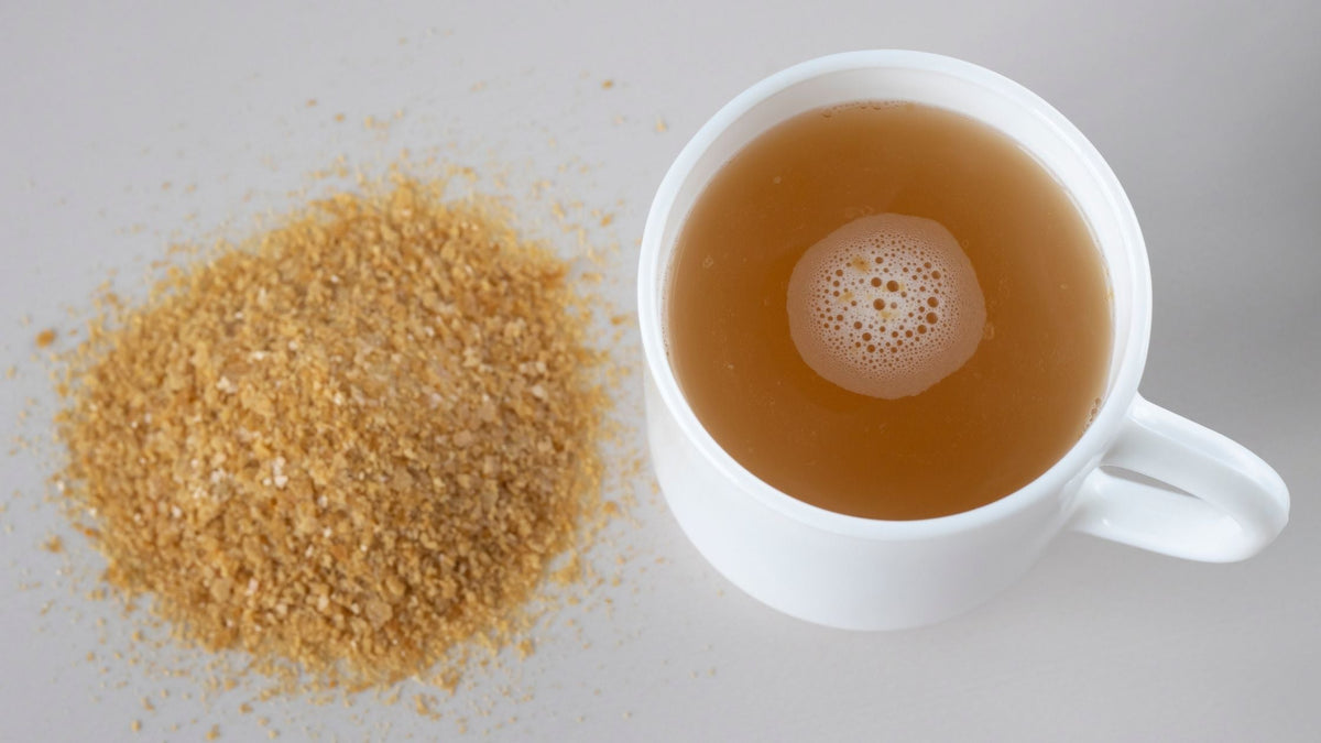 Bovine bone collagen powder broth diluted in a cup