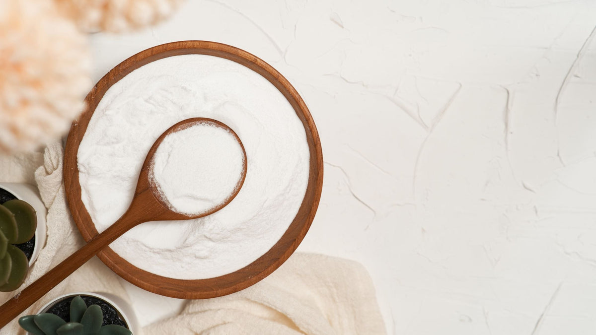 Collagen Powder in a Wooden Bowl